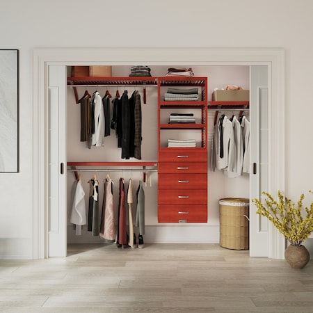 John Louis Home Solid Wood Reach-In Closet System with 5 Drawers Red Mahogany JLH-459
